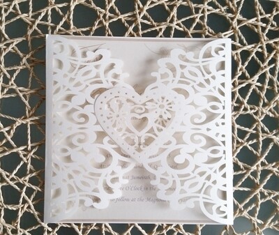 Beautiful Ivory Heart Laser cut Wedding Invitation card