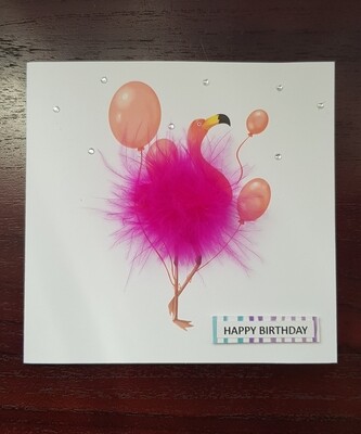 Fluffy party flamingo birthday card