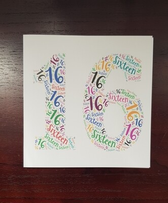 16th Birthday word card