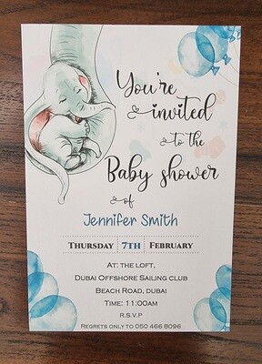 Packs of 10 Elephant Baby Shower invitation card