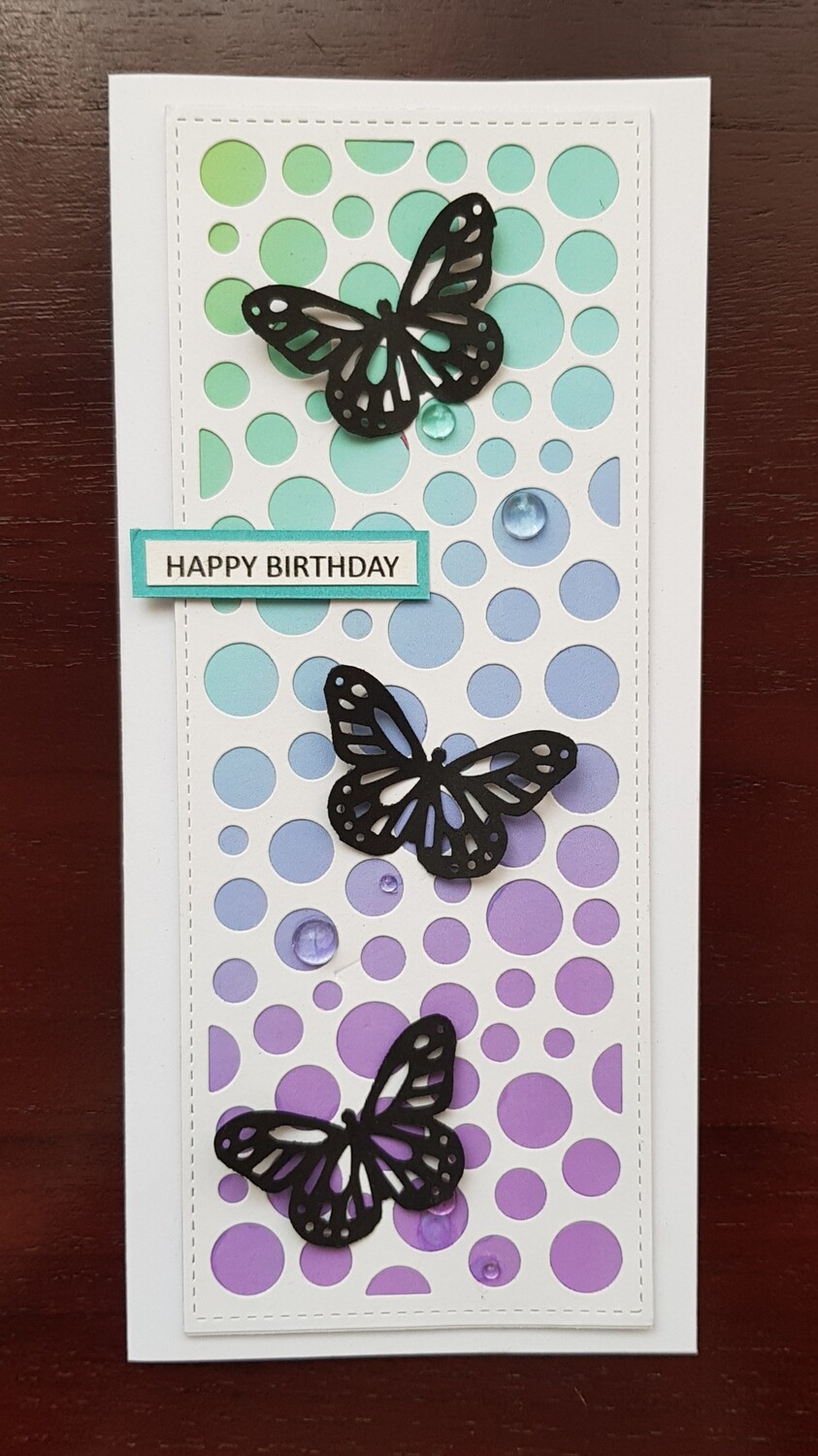Tall white rainbow butterfly birthday card