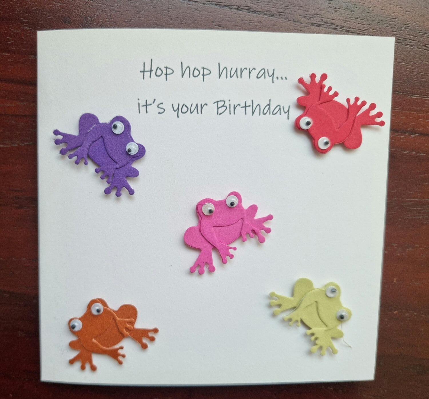 Multi colooured frog Birthday card