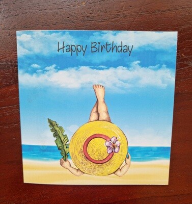 Beach lady with yellow hat - Birthday card