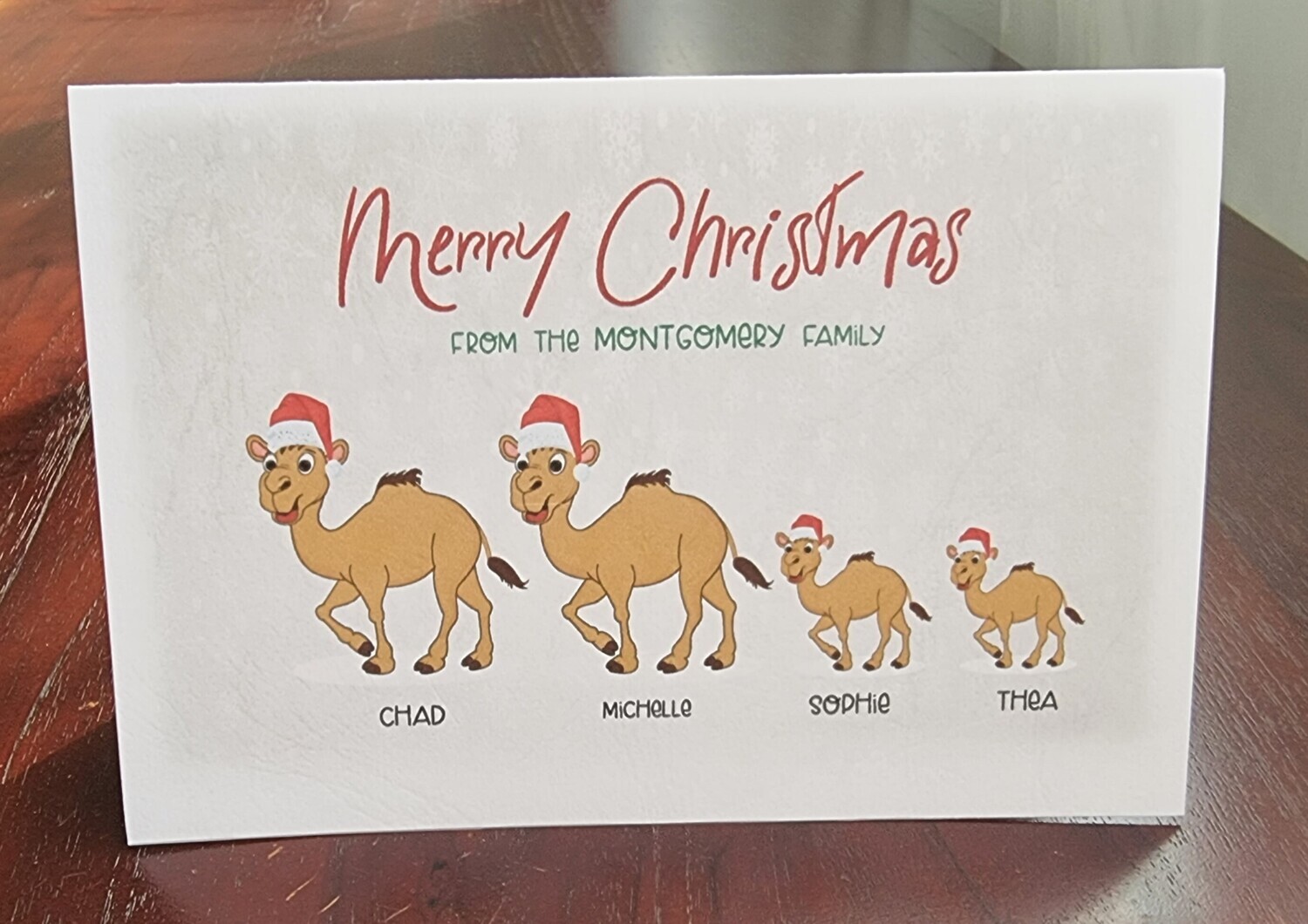 Personalised Christmas Camels with Santa hats