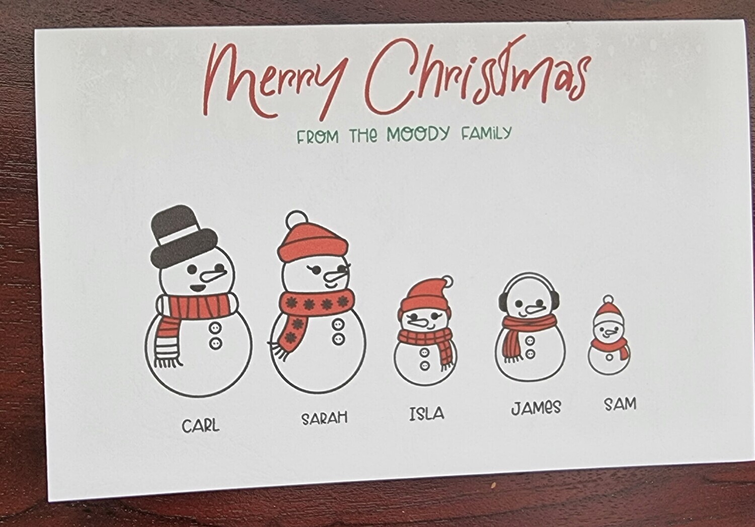 Snow family personalized Christmas card