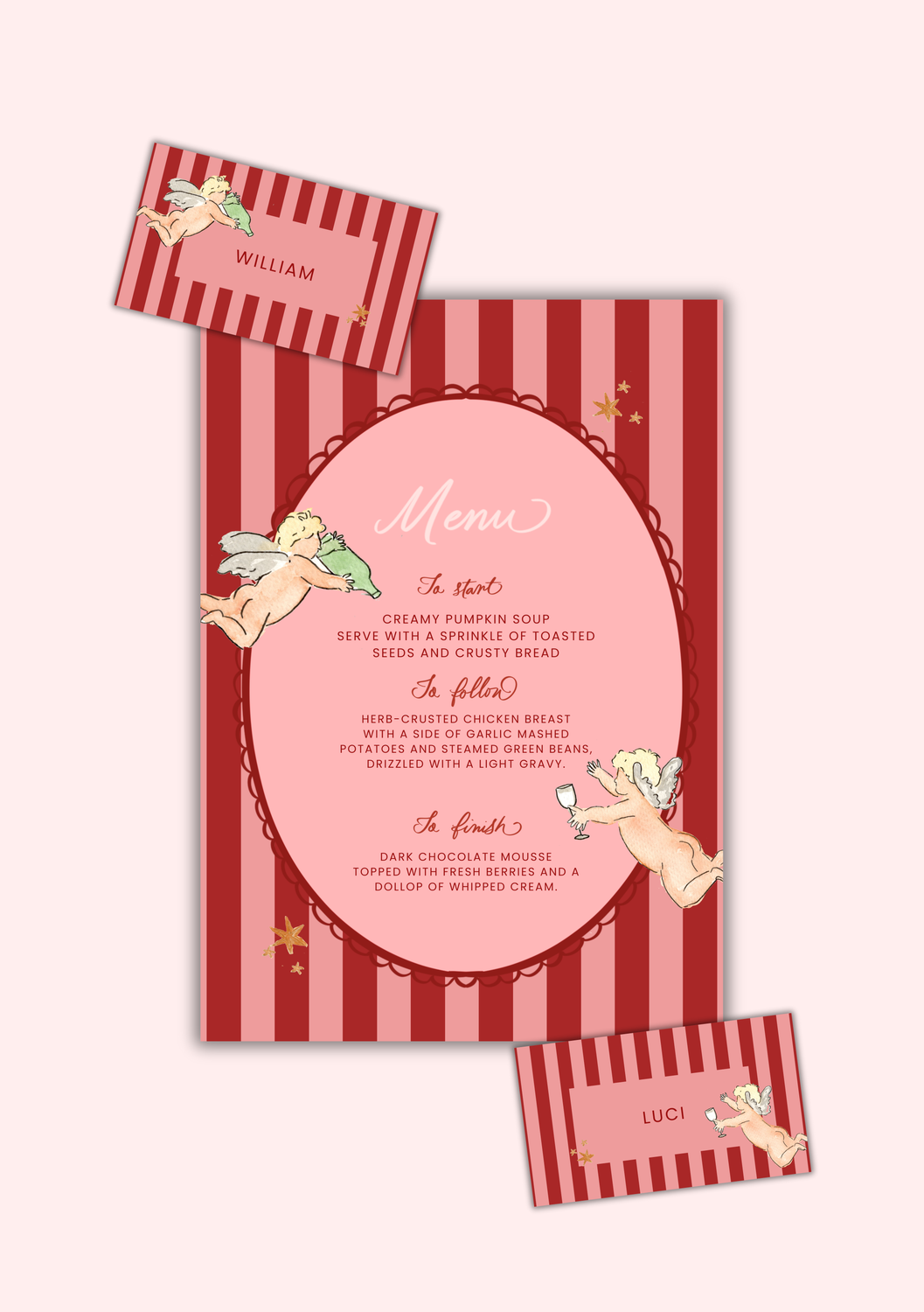 Customisable menu and place card templates