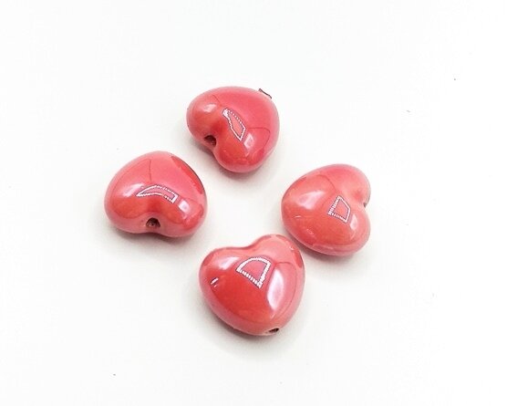 Perle in ceramica Cuore Bombato Rosso 15,5x 17mm