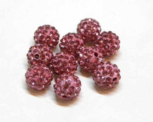 Perle con brillantini strass Rosa intenso 5 pz