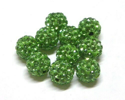 Perle con brillantini strass Verde Mela 5 pz