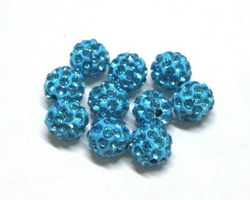 Perle con brillantini strass Azzurro 5 pz