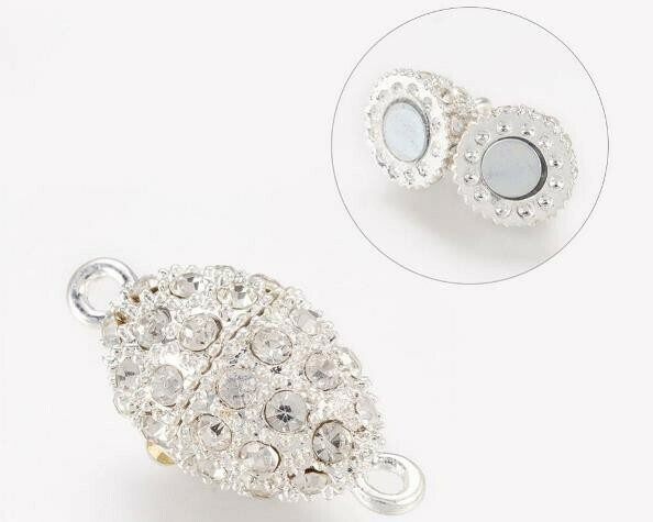 Chiusura calamita ovale siver con strass 25x13 mm