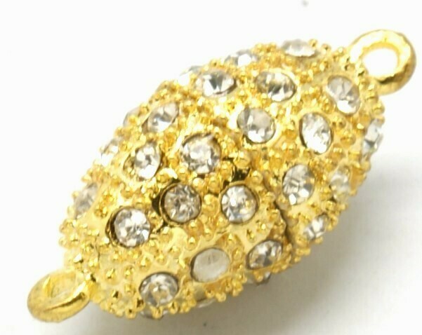 Chiusura calamita ovale oro con strass 25x13 mm