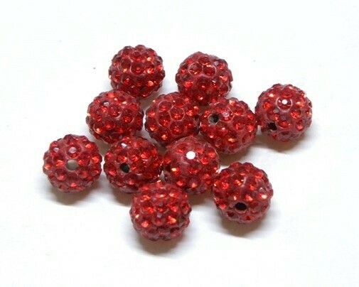 Perle con brillantini strass Rosso Chiaro 5 pz