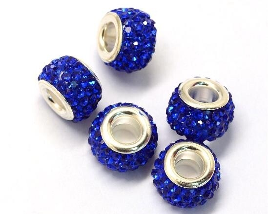 Perla foro largo con strass Blu