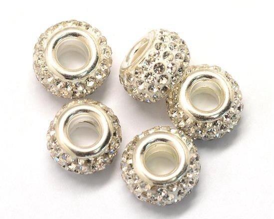 Perla foro largo con strass Bianco