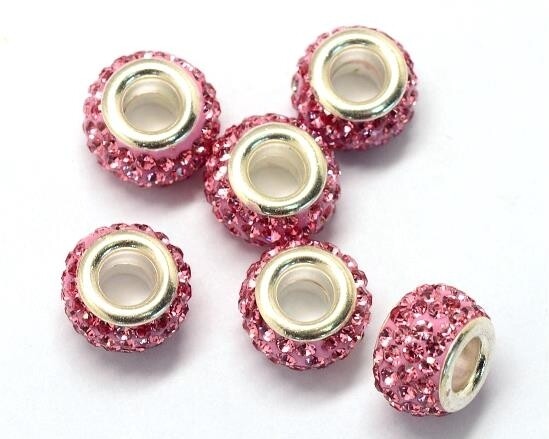 Perla foro largo con strass Rosa