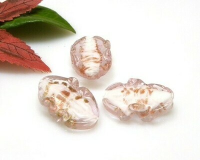 Perle in vetro Foglia Rosa 30x19 mm- 4 pz