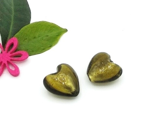 Cuore in vetro di Murano Verde oro bianco 20 mm