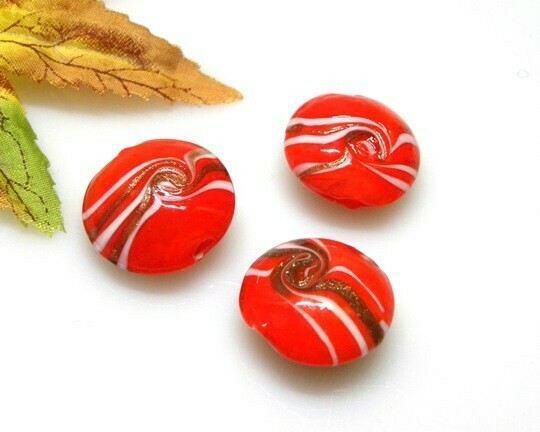 Lente piatta in vetro di Murano Rosso pastello 20 mm