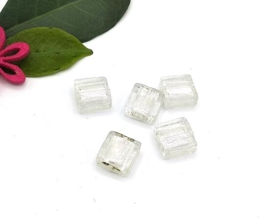 Perle in vetro Quadrato piatto Silver 12 mm 5 Pz
