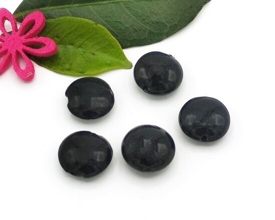 Perle in vetro Lente nero pastello 16 mm 5 Pz
