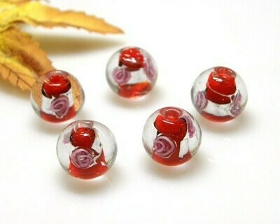 Perle in vetro Tondo millefiori 14 mm Rosso - 4 pz