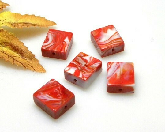 Perle in vetro Rettangolo Rosso 16x14 mm