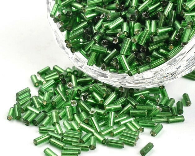 Perline tubetto 5 mm Verde Erba Argento