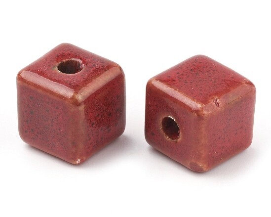 Perle in ceramica cubo rosso 15 mm