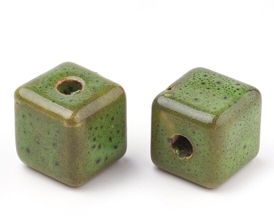 Perle in ceramica cubo verde 15 mm