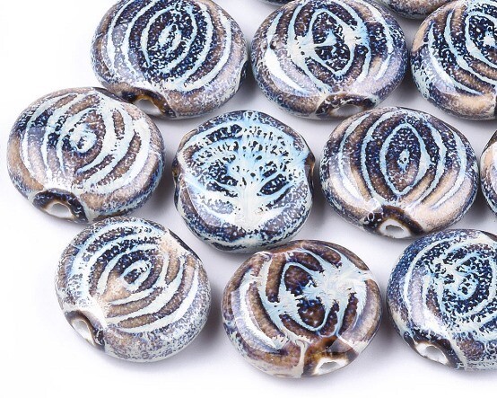 Perle in ceramica decorata Marrone/Bluino
