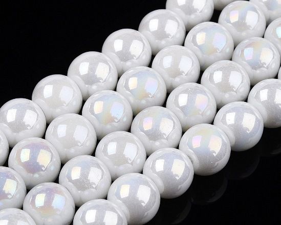 Perla in vetro Bianco pastello specchiato 6 mm