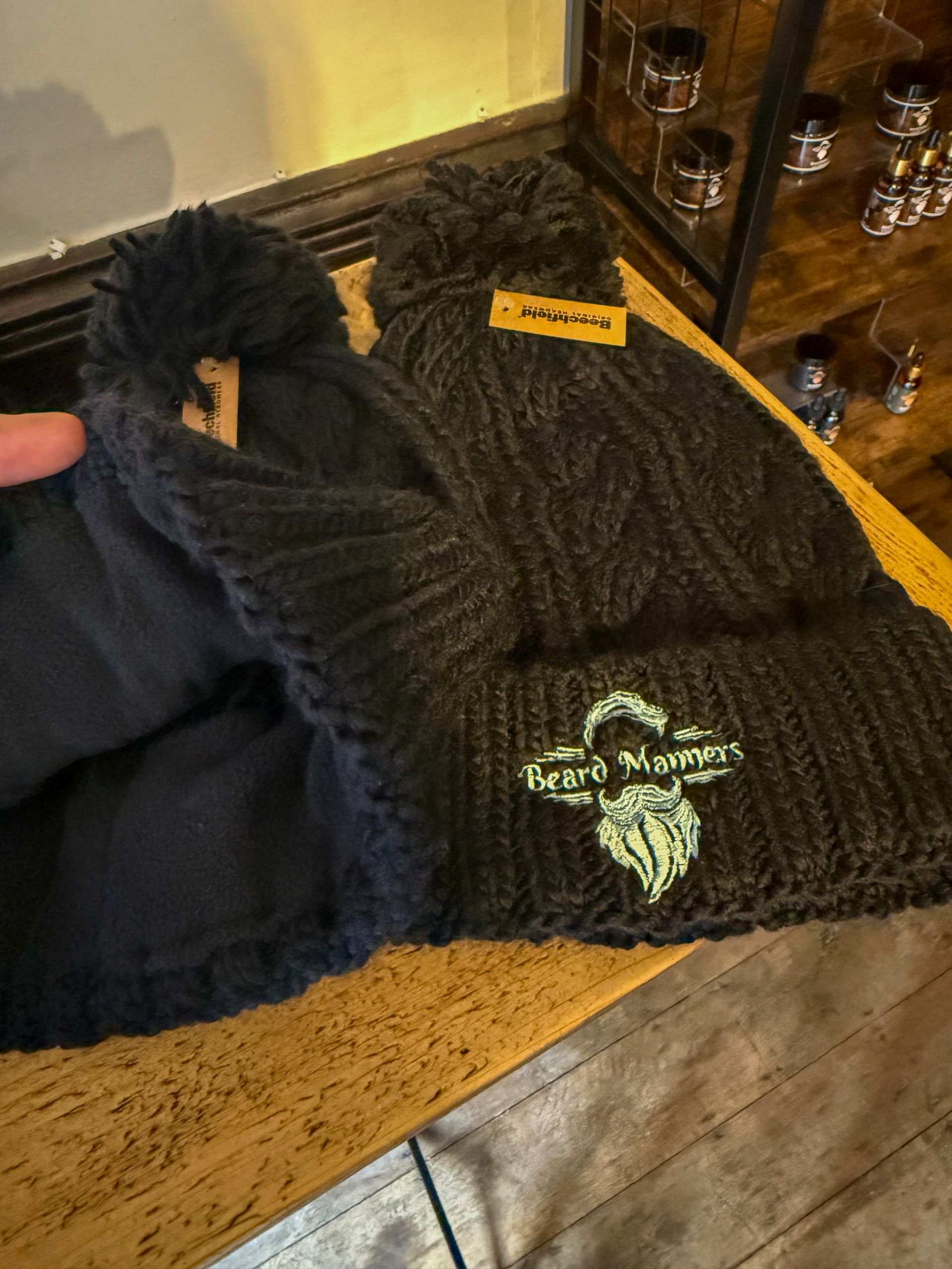 Beard Manners Bobble Hat in Black