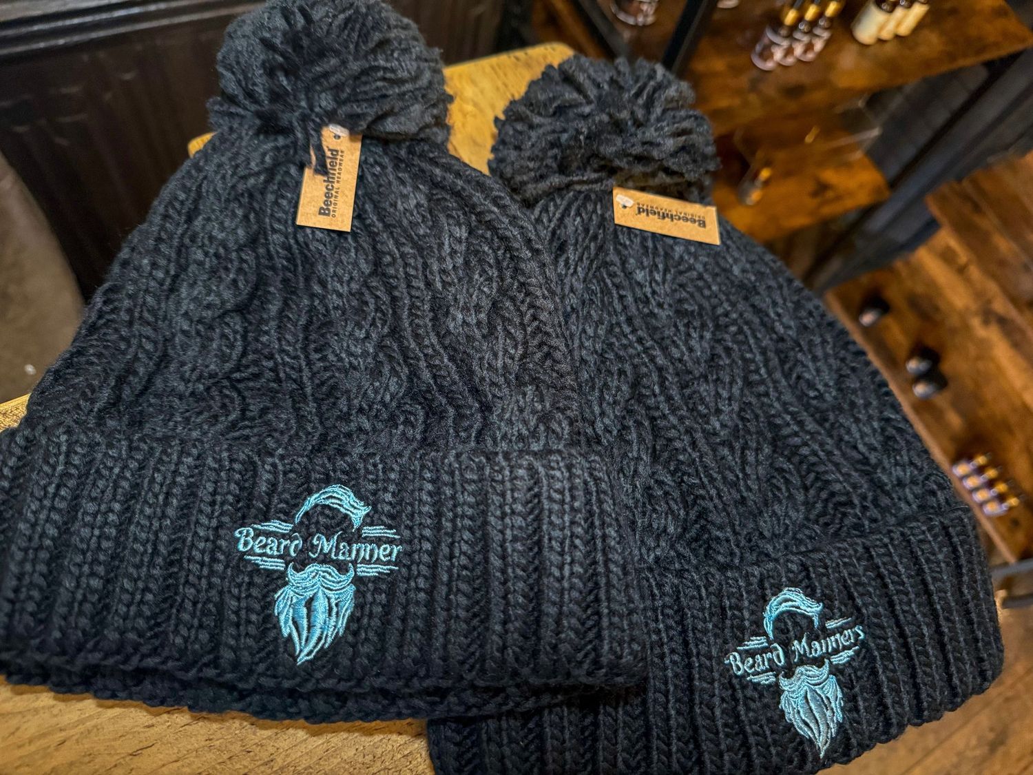 Beard Manners Bobble Hat in Black