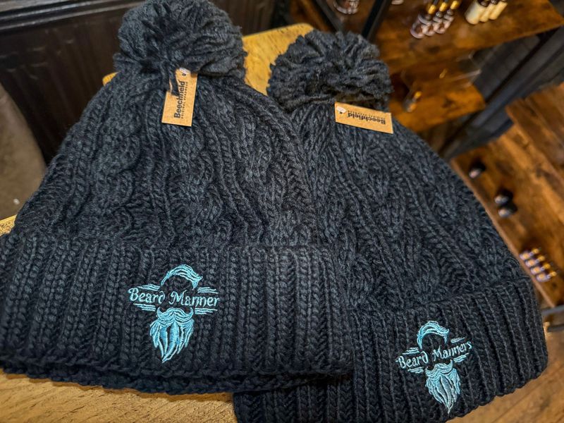 Beard Manners Bobble Hat in Black
