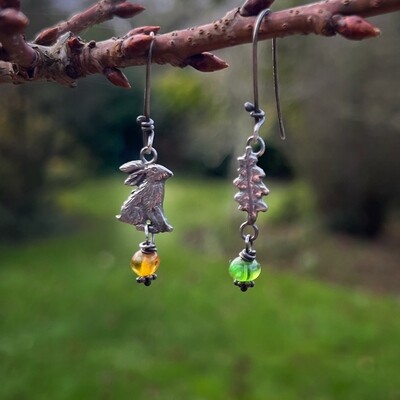 Hare and Oak leaf earrings