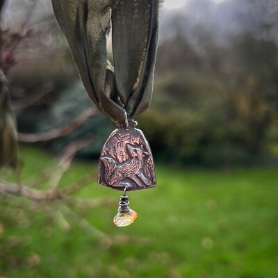 Fox in landscape ribbon pendant with citrine..