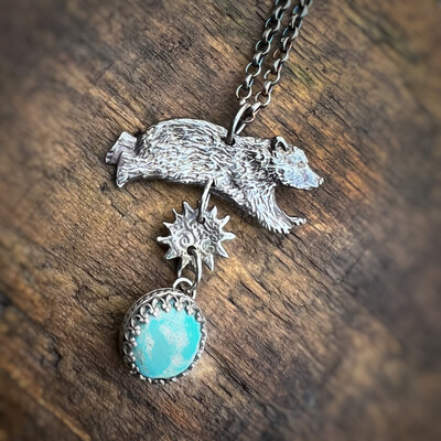 Leaping Bear Pendant With Rare Cornish Turquoise