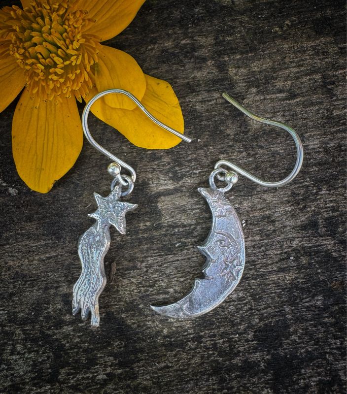 Shooting Star Moon Face Earrings