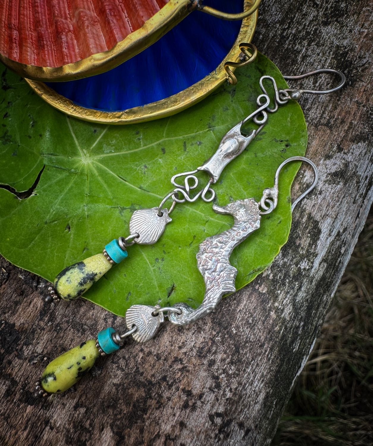 Sea horse and mermaids purse earrings