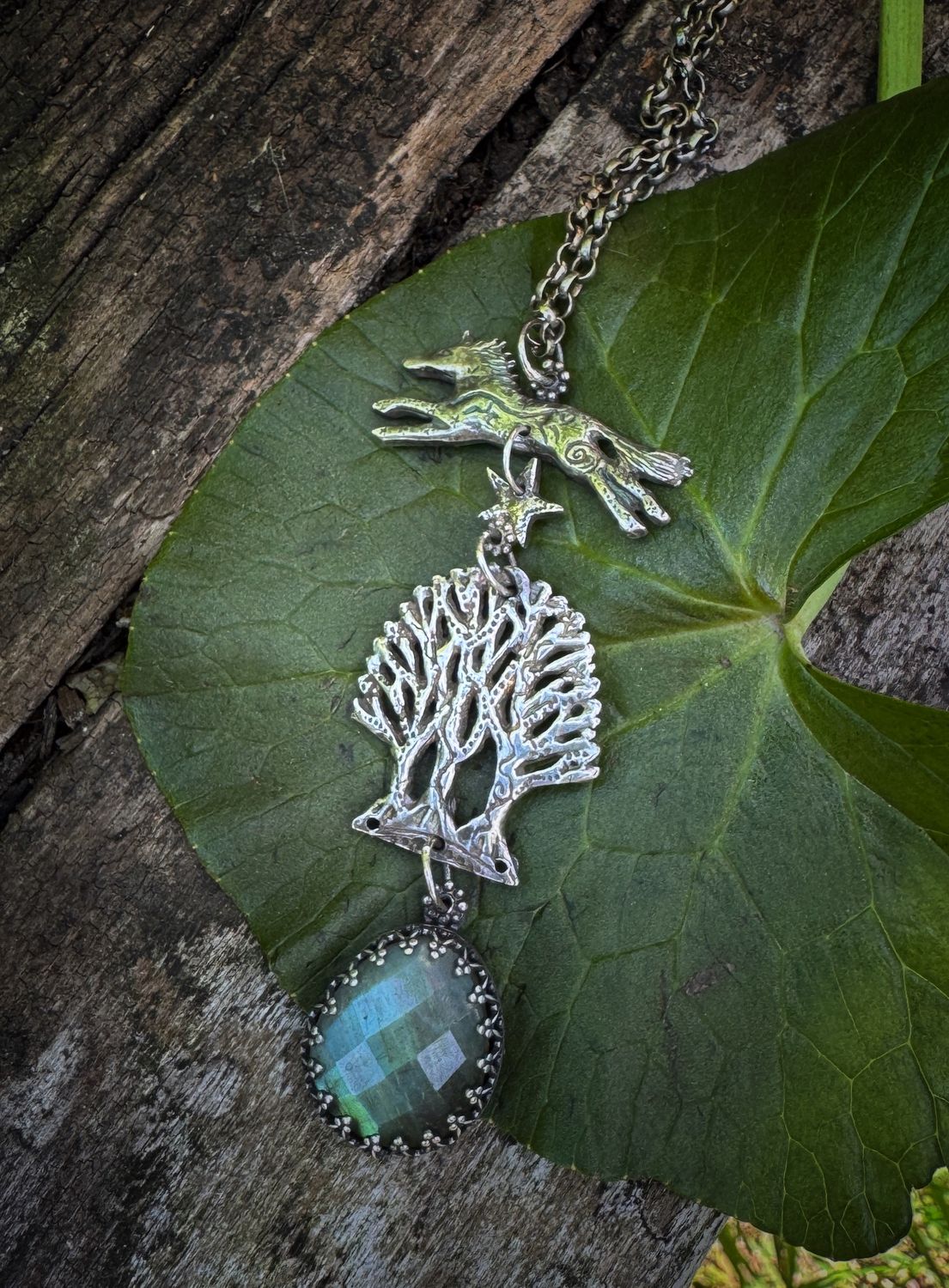 Leaping Horse and Beech Trees pendant
