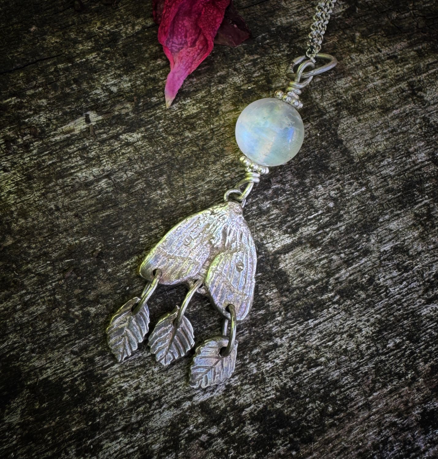 Moth and Beech leaves leaf pendant