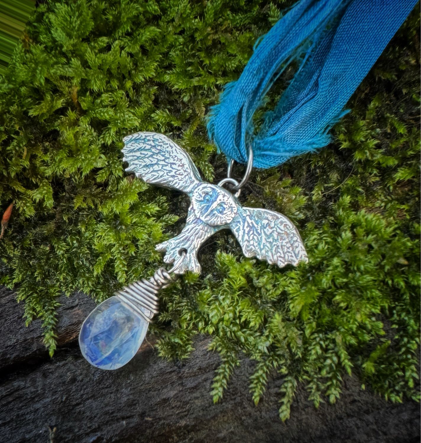 Flying Owl Ribbon Pendant