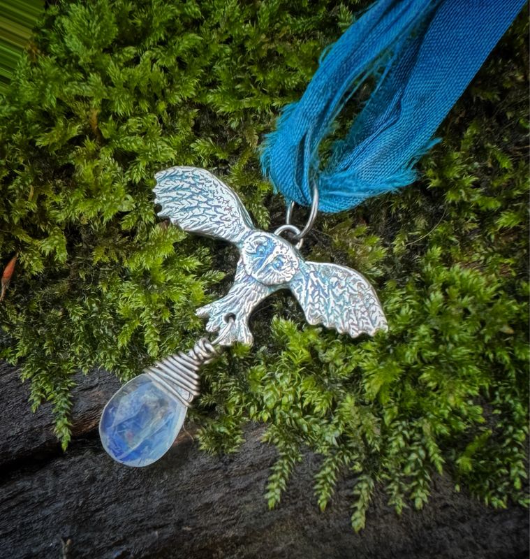 Flying Owl Ribbon Pendant