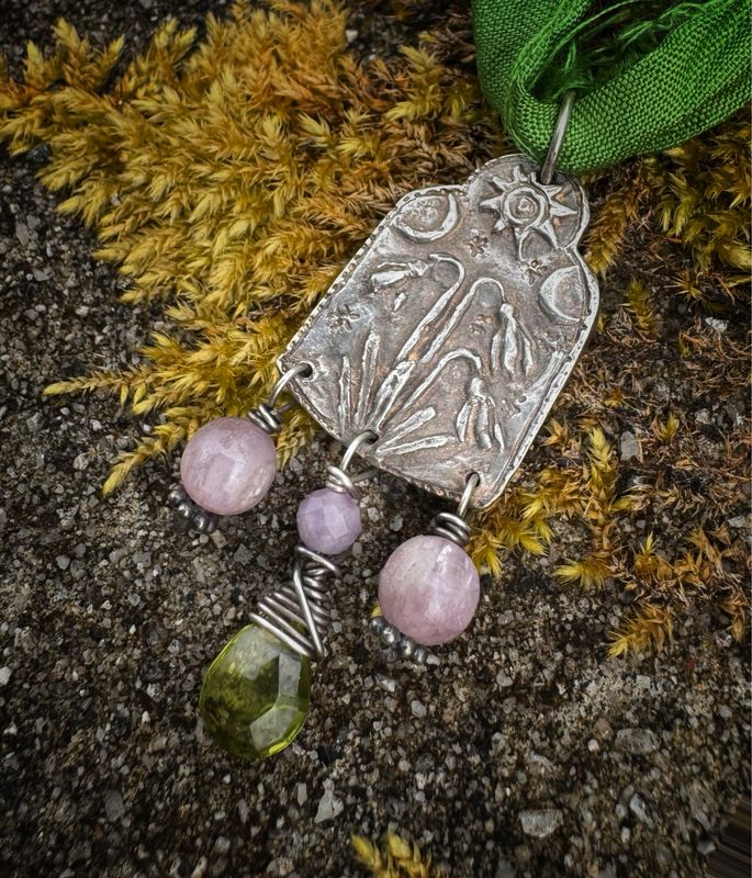 Snowdrop Pendant on Recycled Sari Silk Ribbon