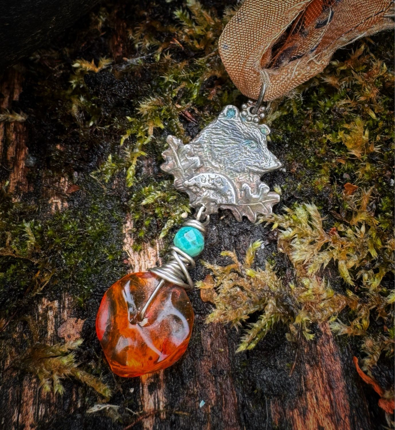 Bear Pendant on Recycled Sari Silk Ribbon