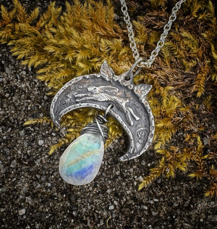Hare Lunula Pendant on Silver Chain