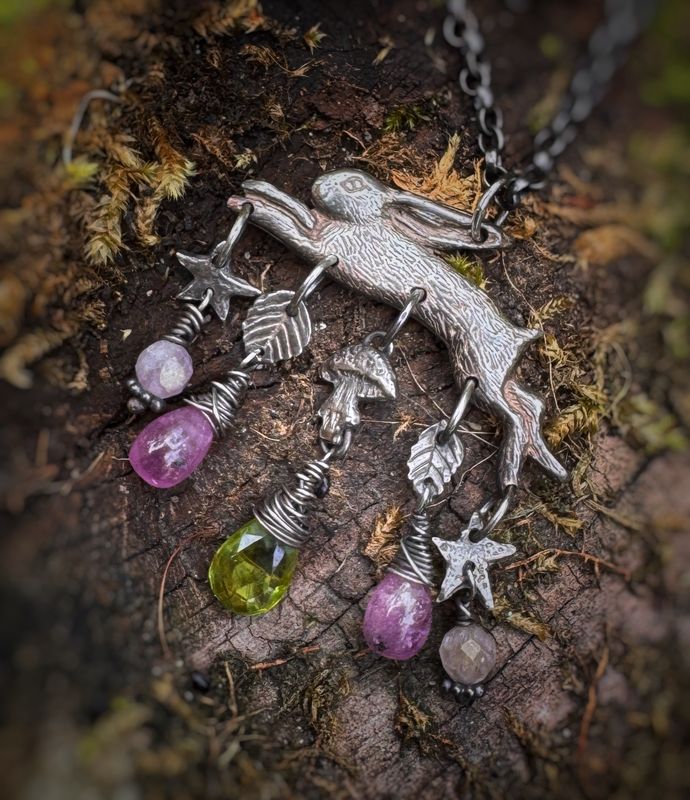 Hare In The Magical Woodlands Pendant on Silver Chain