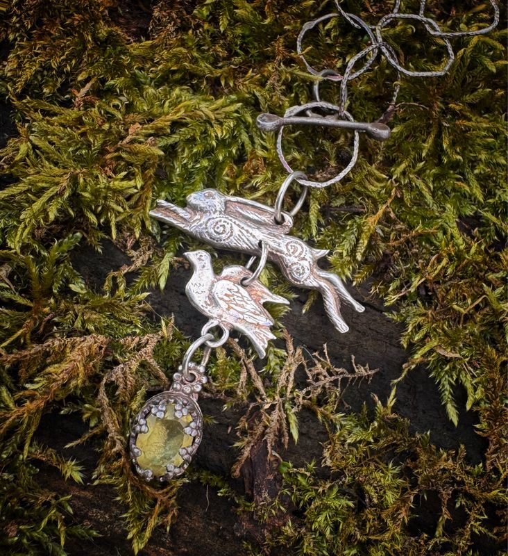 Hare And Dove Pendant on Light Sparkly Silver Chain