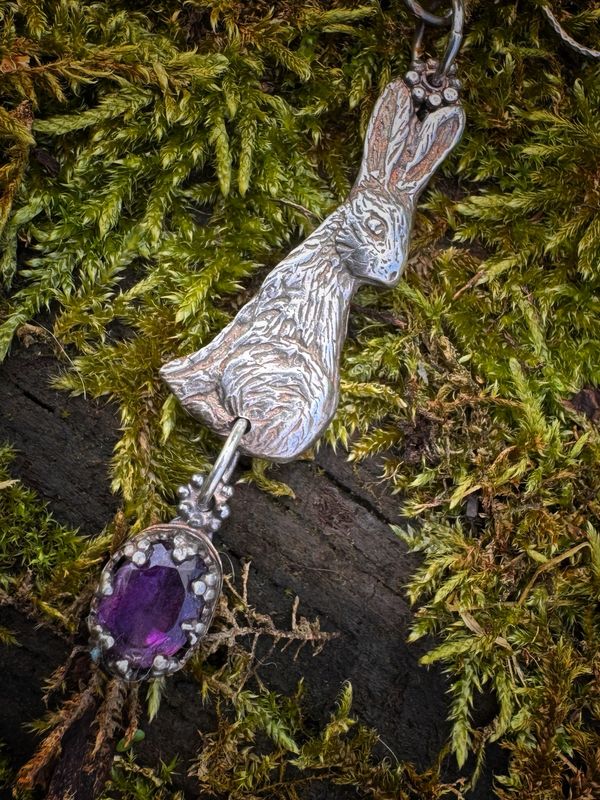 Hare Pendant on Light Sparkly Silver Chain